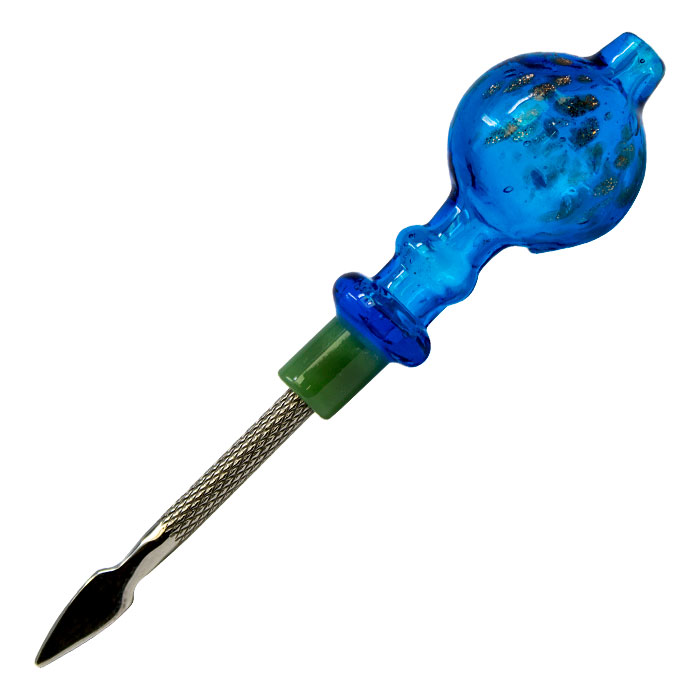 Light Blue Sparkly Dabbing Stick And Carb Cap With Paddle Scooper