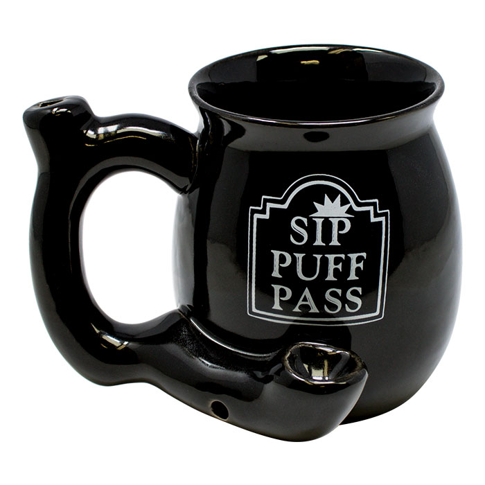 Sip Puff Pass Black Ceramic Mug