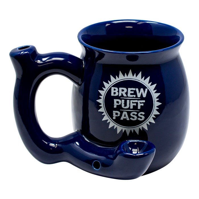 Brew Puff Pass Blue Ceramic Mug Pipe