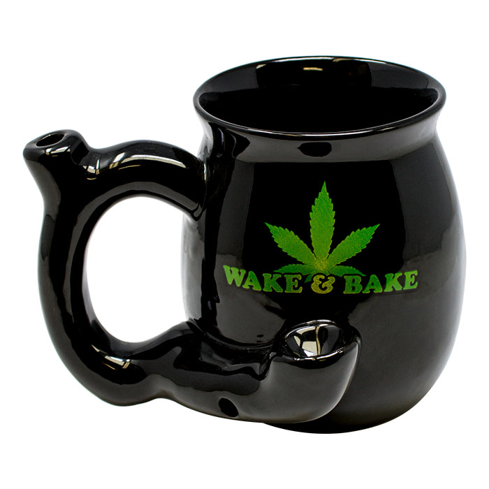Maple Green Wake and Bake Black Ceramic Mug Pipe