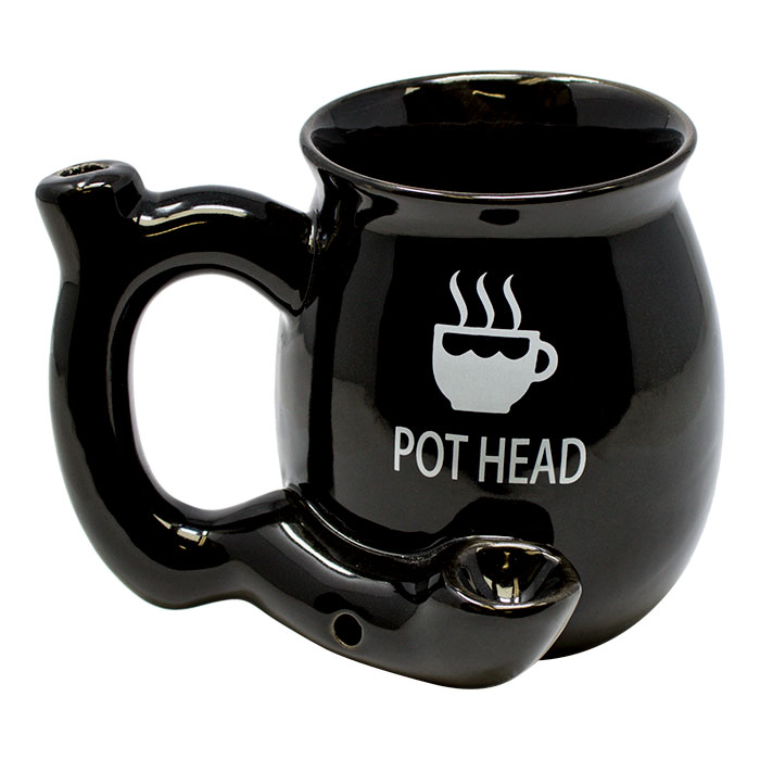 Pot Head Black Ceramic Coffee Mug Pipe