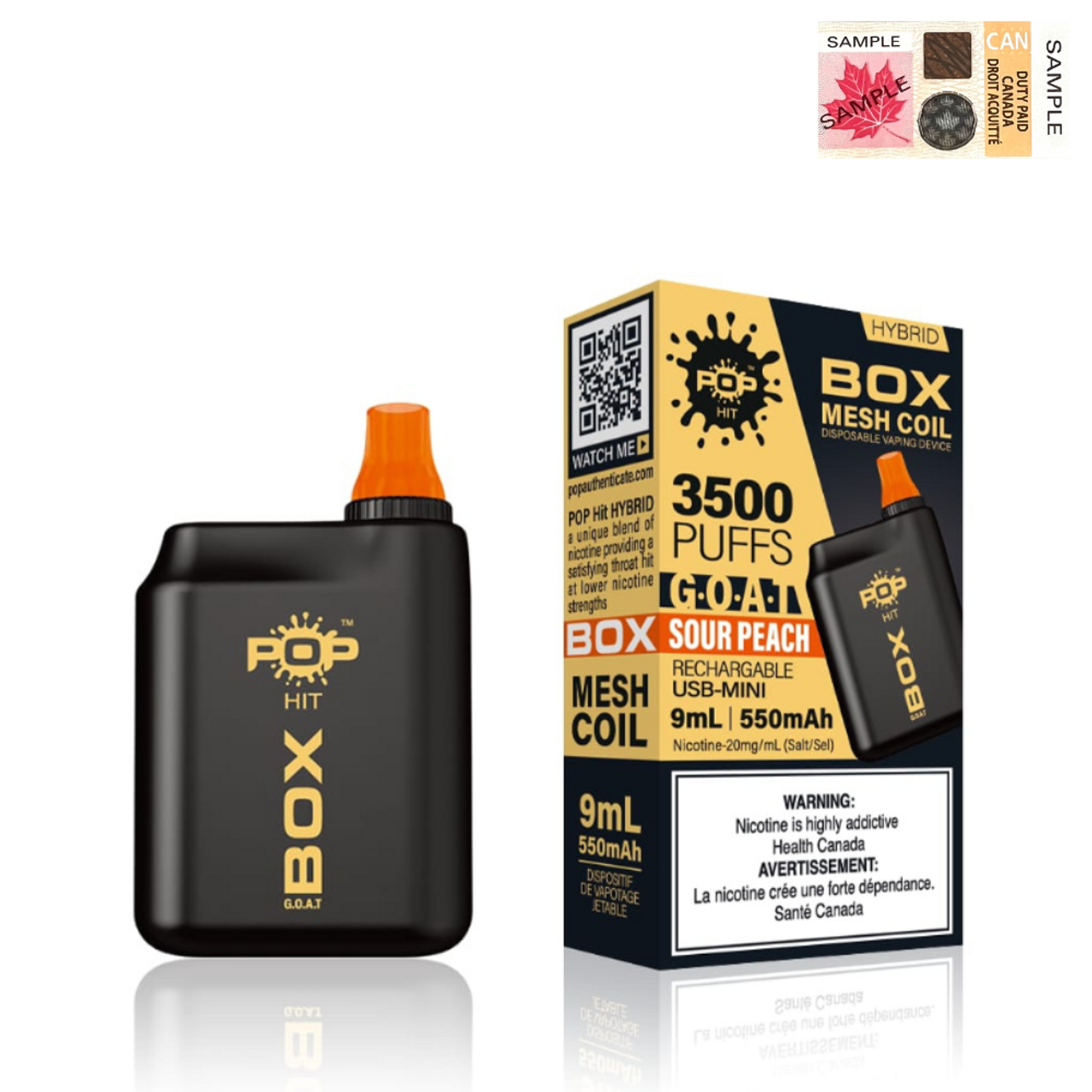 Sour Peach Pop Hybrid Box G.O.A.T 3500 Puffs Disposable Vape