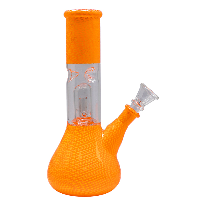 Conical Netted Neon Orange Glass Bong With One Percolator 8 Inches