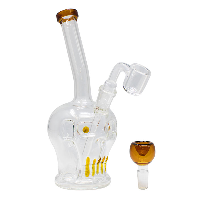 Yellow Skull Face 8 Inches Glass Dab Rig