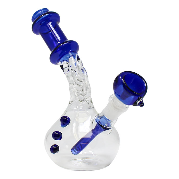 Blue Swirly Design Down Stem 8 Inches Glass Bong