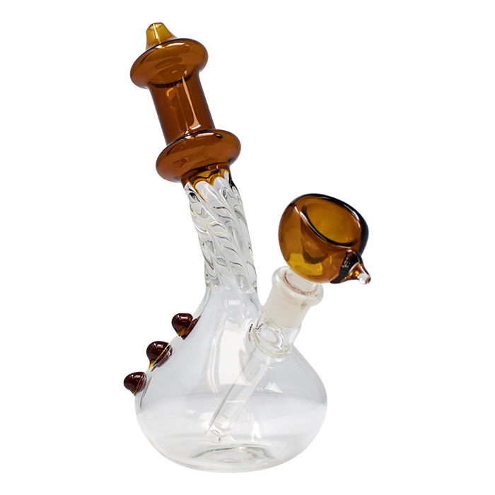 Amber Swirly Design Down Stem 8 Inches Glass Bong