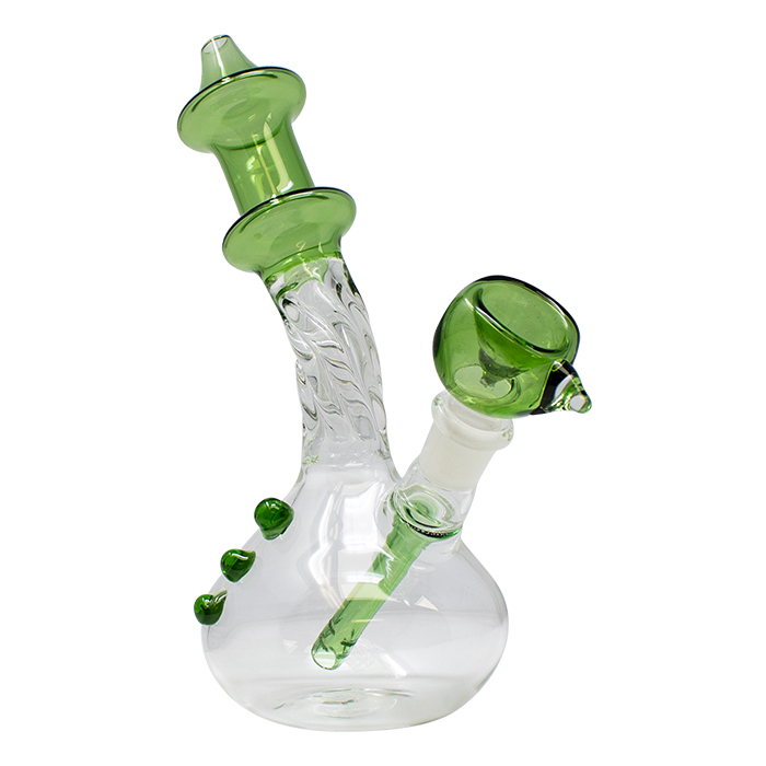 Green Swirly Design Down Stem 8 Inches Glass Bong