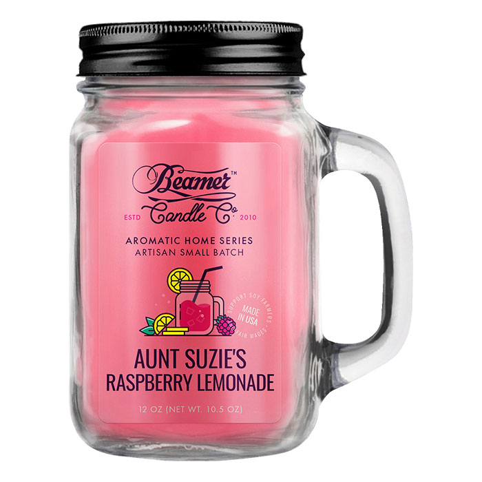 Aunt Suzie's Raspberry Lemonade 12oz Glass Mason Jar Candle by Beamer Candle Co.