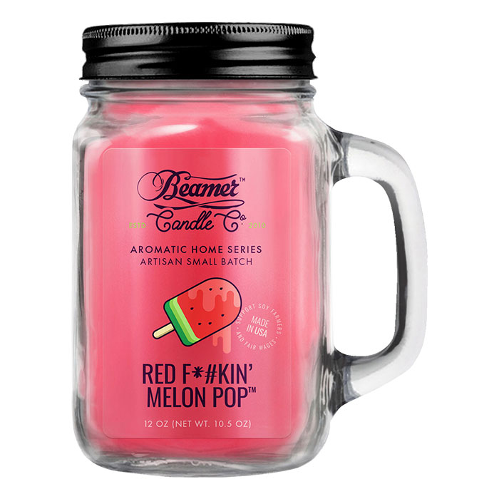 Red F*#kin Melon Pop 12oz Glass Mason Jar Candle by Beamer Candle Co.
