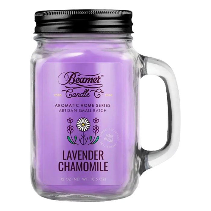Lavender Chamomile 12oz Glass Mason Jar Candle by Beamer Candle Co.