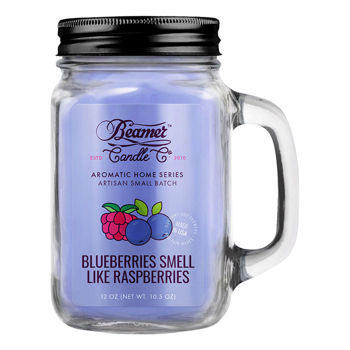 Blueberries Smell Like Raspberries 12oz Glass Mason Jar Candle by Beamer Candle Co.
