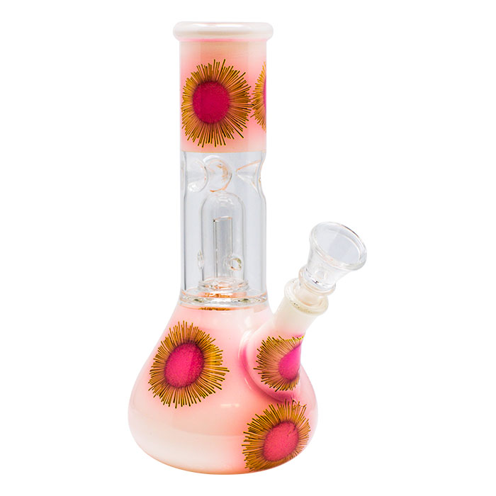 Pink Floral Bell Percolator Glass Bong 8 Inches
