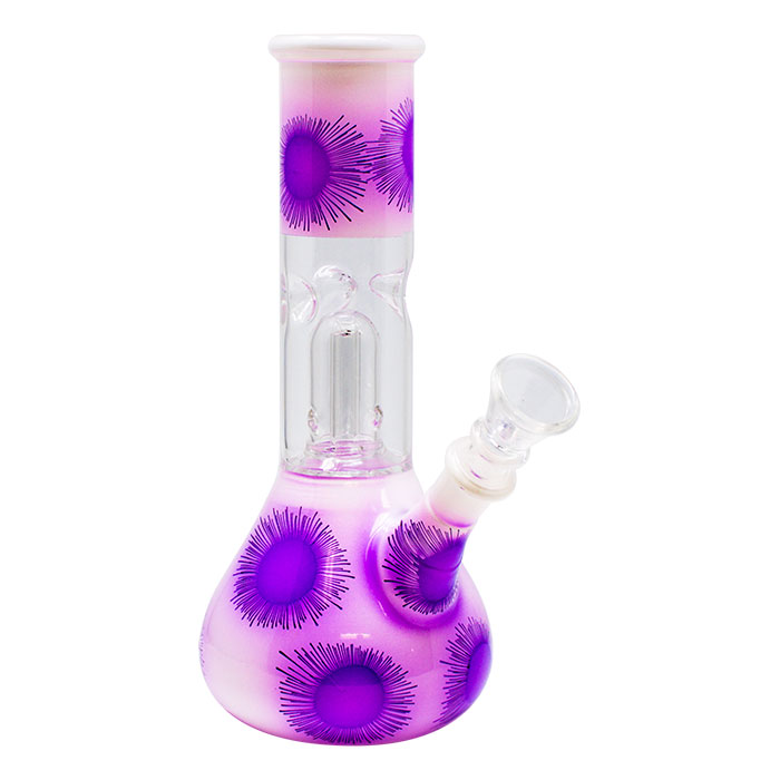 Purple Floral Bell Percolator Glass Bong 8 Inches