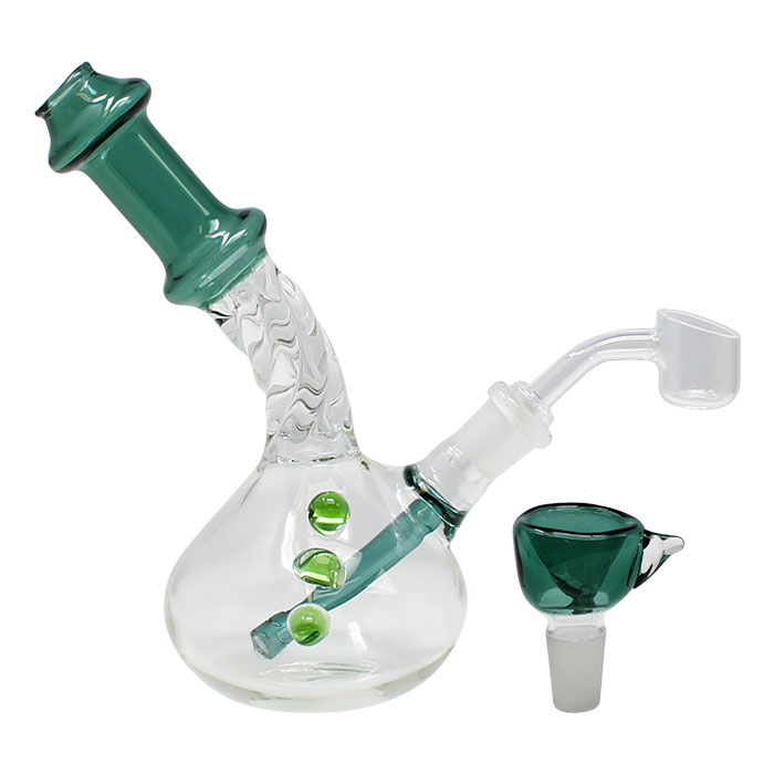 Teal Swirly Design Down Stem 8 Inches Glass Dab Rig