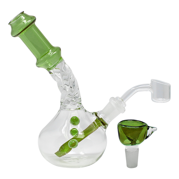 Green Swirly Design Down Stem 8 Inches Glass Dab Rig