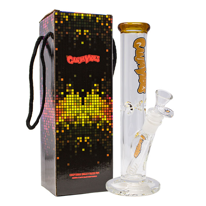 Ganjavibes Gold Straight Tube with Ice Catcher 10 Inches Glass Bong