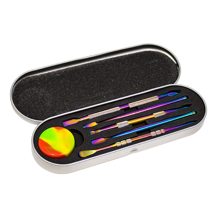 5pc Dab Tool Set w/ Case - Rainbow, Up-N-Smoke