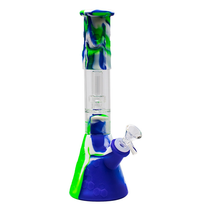 Green Honeycomb 11 Inches Silicone Beaker Bong with Showerhead Percolator