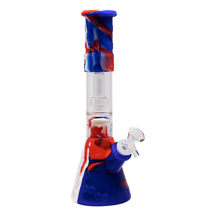 Red Honeycomb 11 Inches Silicone Beaker Bong with Showerhead Percolator