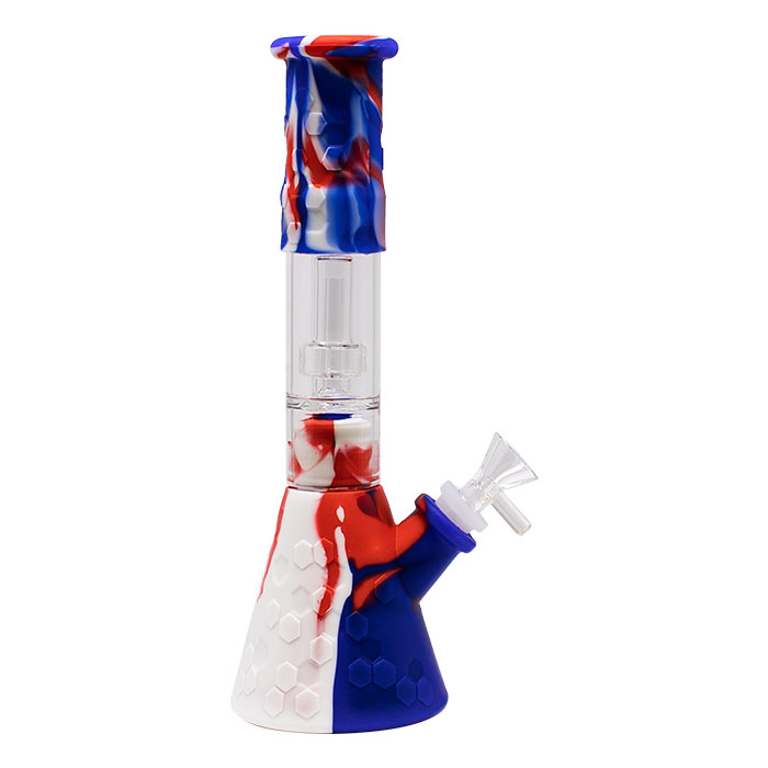 Red Honeycomb 11 Inches Silicone Beaker Bong with Showerhead Percolator