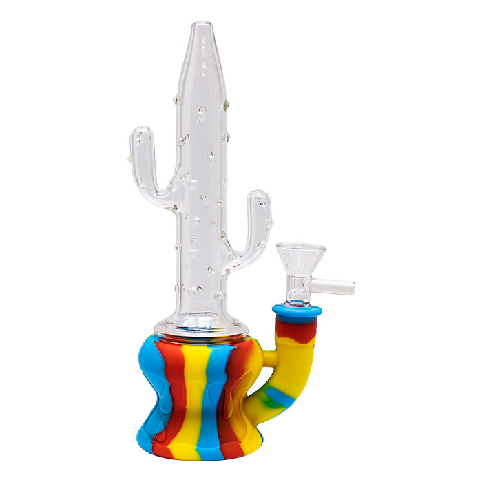 Yellow Cactus Style 9 Inches Silicone Glass Bong