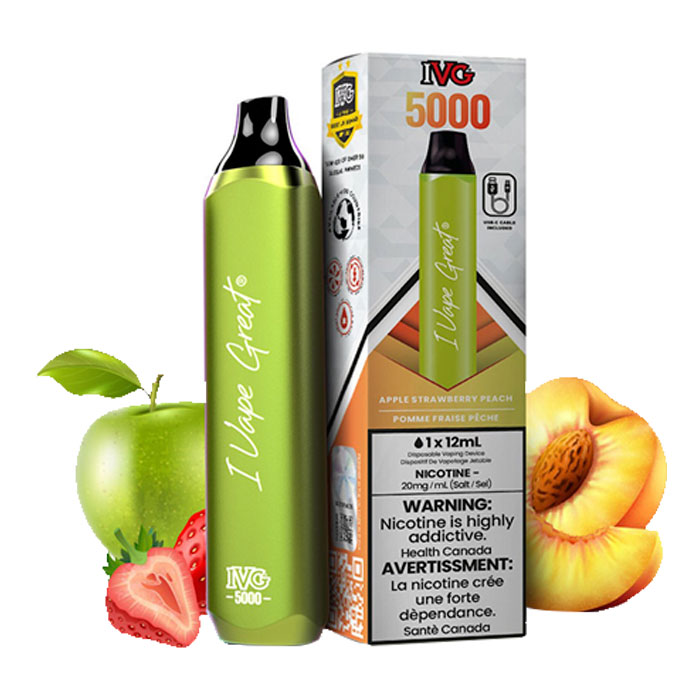 IVG Apple Strawberry Peach Bar Max 5000 Puffs Disposable Vape Ct-6