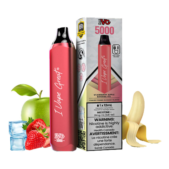 IVG Strawberry Apple Banana Ice Bar Max 5000 Puffs Disposable Vape Ct-6