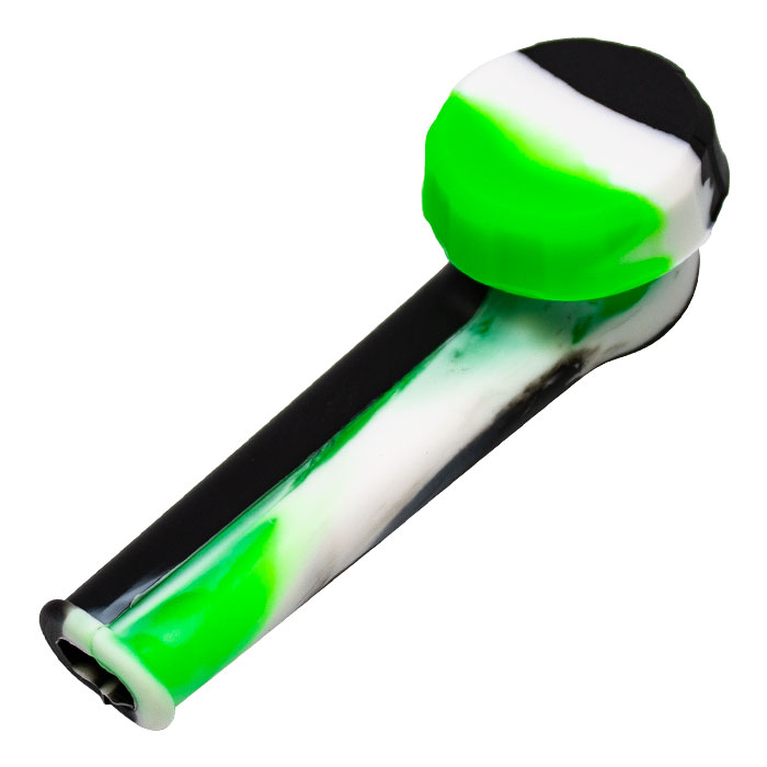 Black Green Silicone Pipe With Metal Bowl And Silicone Lid