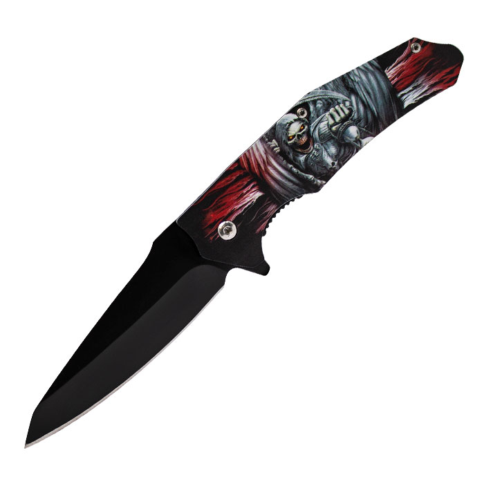 Black Red Skull Foldable Pocket Knife