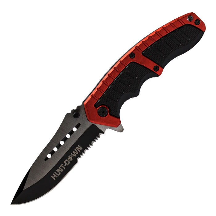 Huntdown Black Red Color Foldable Pocket Knife