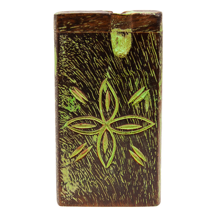 Green Flower Engraved Wooden Dugout 4 Inches