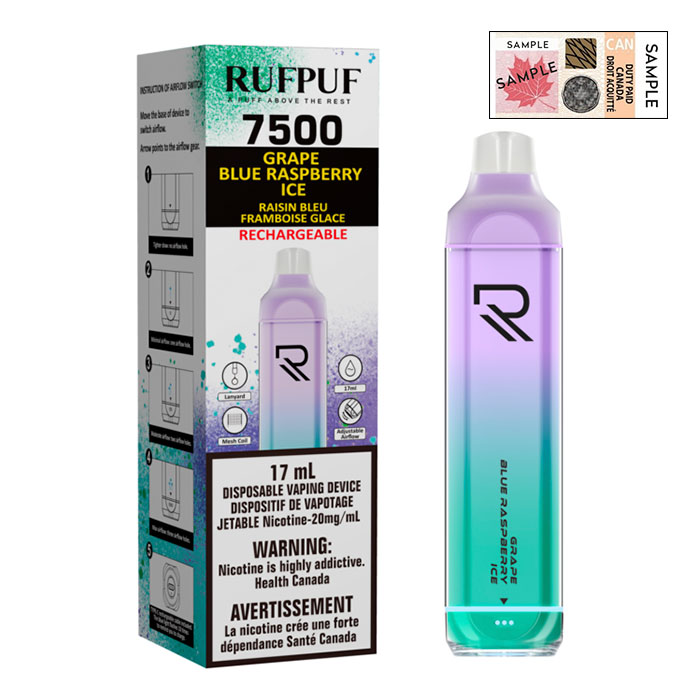 (Stamped) G Core RufPuf 7500 Puffs Grape Blueberry Raspberry Ice Disposable Vape Ct 10