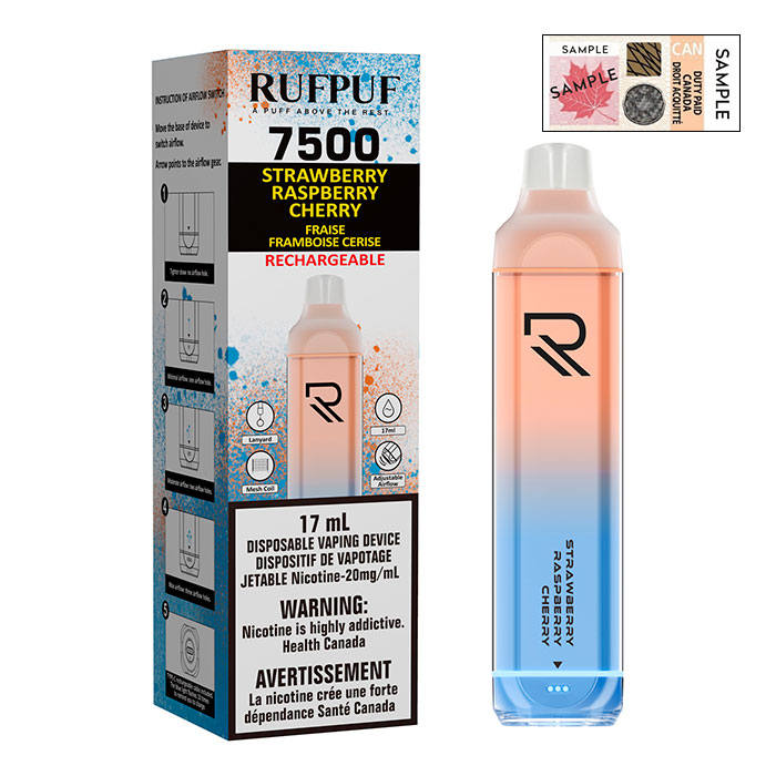 (Stamped) G Core RufPuf 7500 Puffs Strawberry Raspberry Cherry Disposable Vape Ct 10