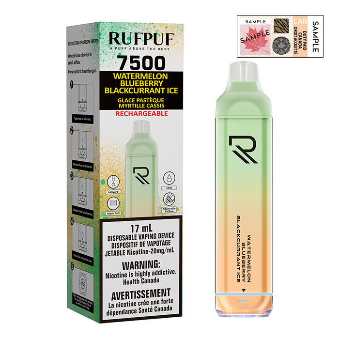 (Stamped) G Core RufPuf 7500 Puffs Watermelon Blueberry Blackcurrant Ice Disposable Vape Ct 10