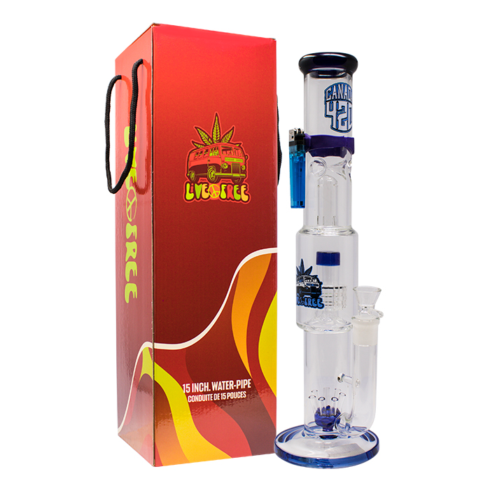 Blue Crown Glass Live Free Series 15 Inches Glass Bong With Magnetic Band And Lighter