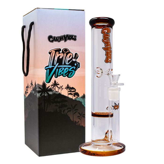 Ganjavibes Amber Honeycomb 12 Inches One Disk Percolator Glass Bong By Irie Vibes Series