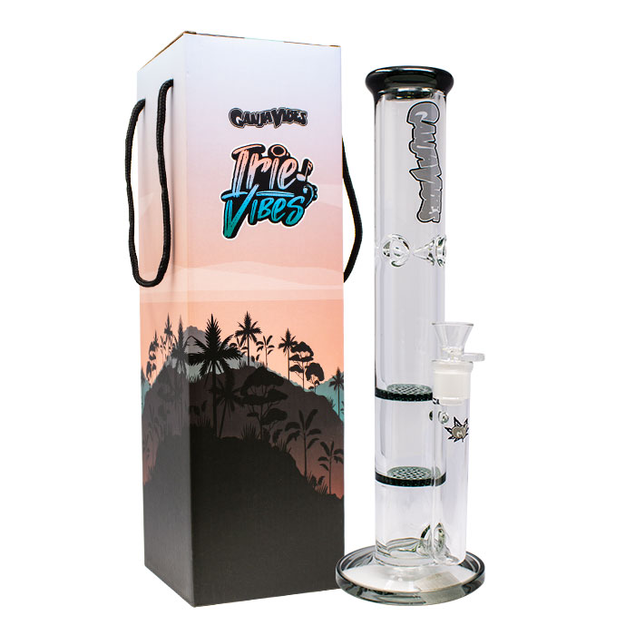 Grey Ganjavibes Honeycomb 14 Inches Two Disk Percolator Glass Bong By Irie Vibes Series