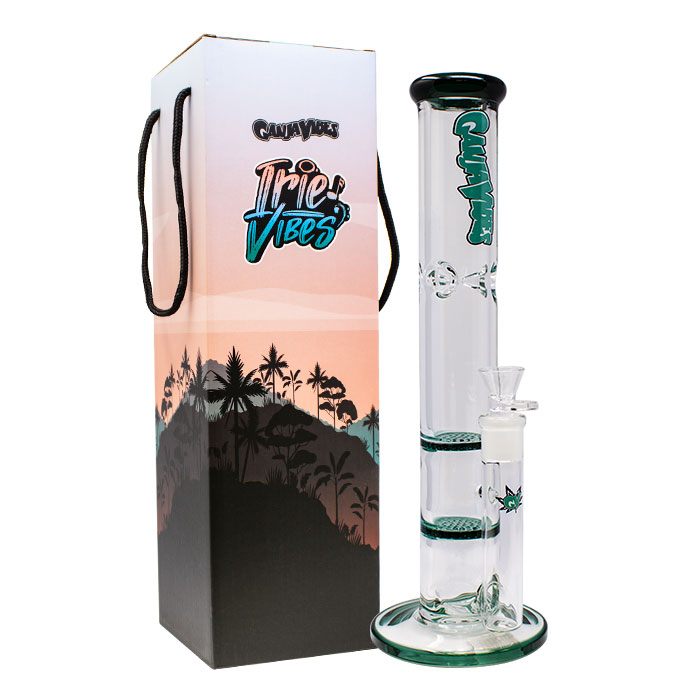 Teal Ganjavibes Honeycomb 14 Inches Two Disk Percolator Glass Bong By Irie Vibes Series