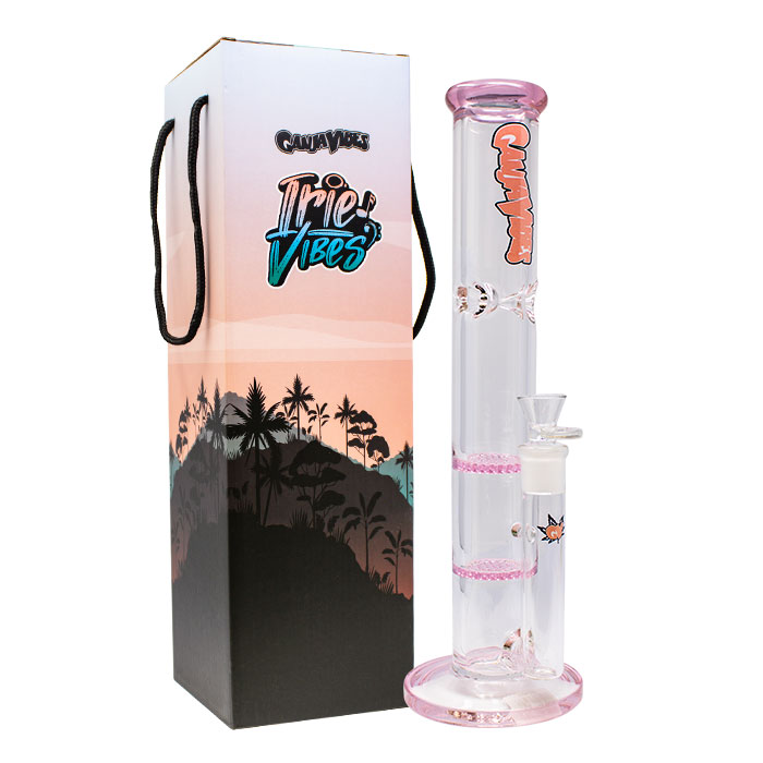 Pink Ganjavibes Honeycomb 14 Inches Two Disk Percolator Glass Bong By Irie Vibes Series