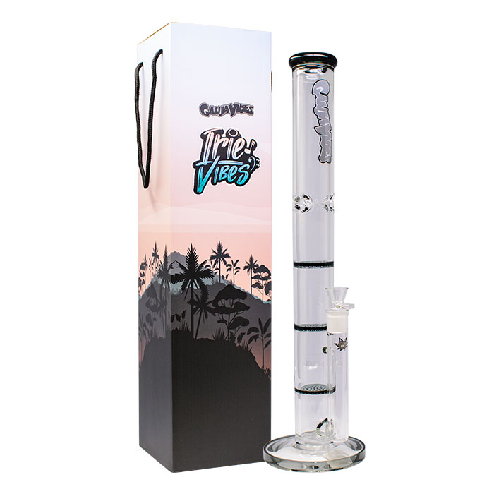 Grey Ganjavibes Honeycomb 20 Inches Three Disk Percolator Glass Bong By Irie Vibes Series