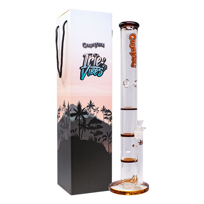Amber Ganjavibes Honeycomb 20 Inches Three Disk Percolator Glass Bong By Irie Vibes Series