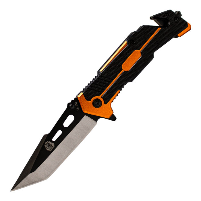 Lion's Knife Foldable Black Orange Pocket Knife
