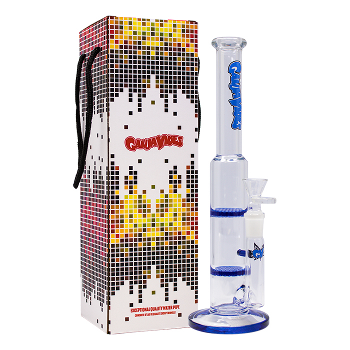 Blue Ganjavibes Double Honeycomb Percolator 11 Inches Glass Bong