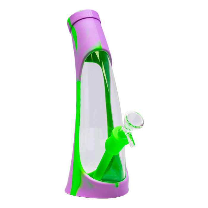 Green Curved Bottled Shape Silicone Bong