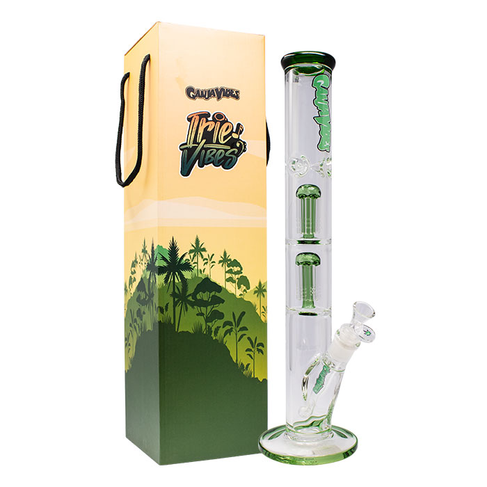 Green Ganjavibes Double Tree Percolator 17 Inches Glass Bong By Irie Vibes