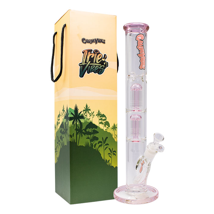 Pink Ganjavibes Double Tree Percolator 17 Inches Glass Bong By Irie Vibes