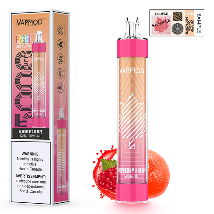 (Stamped) Raspberry Sherbet Vapmod 5000 Puffs Rechargeable Disposable Vape Ct 10