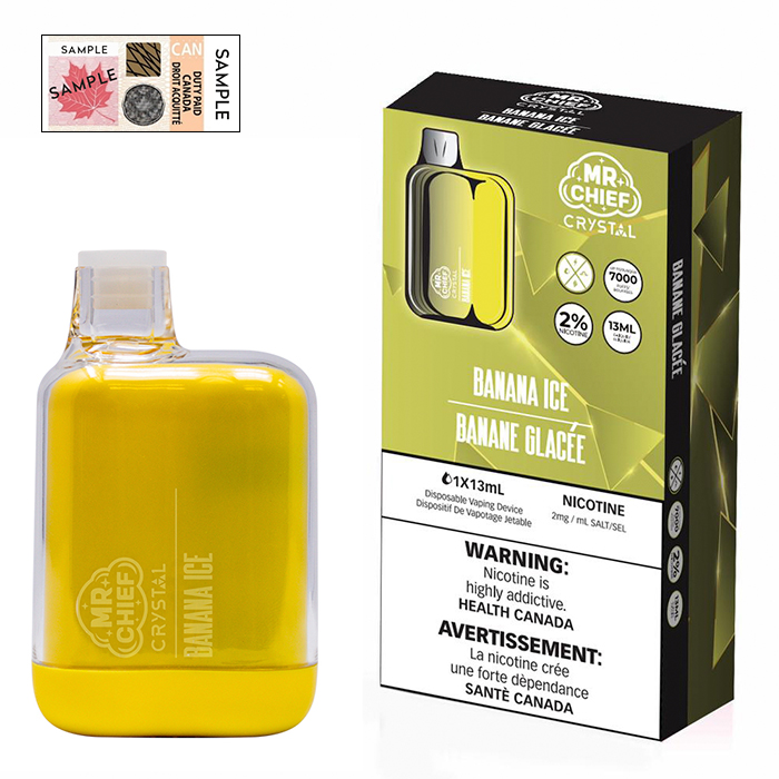 (Stamped) Crystal Banana Ice 7000 Puffs Disposable Vape By Mr. Chief Ct 10