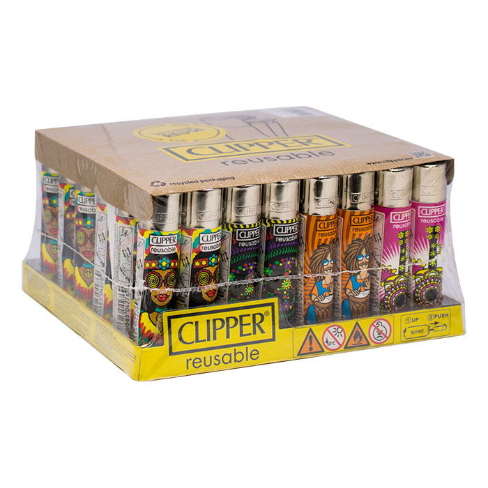 Clipper Hippie Peace Lighter Display of 48