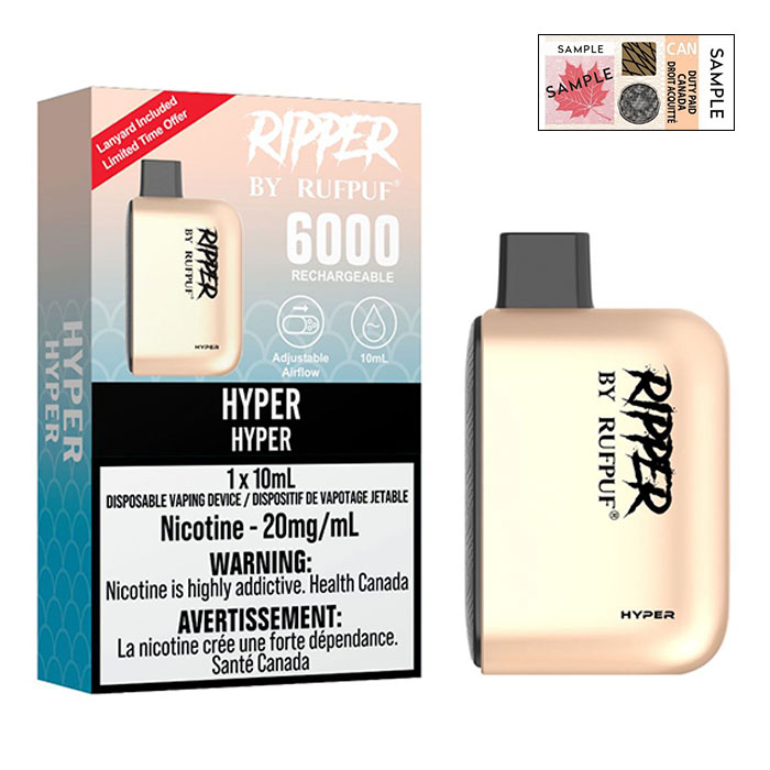(Stamped) Hyper 6000 Puffs Ripper Disposable Vape By G Core Rufpuf Ct 10